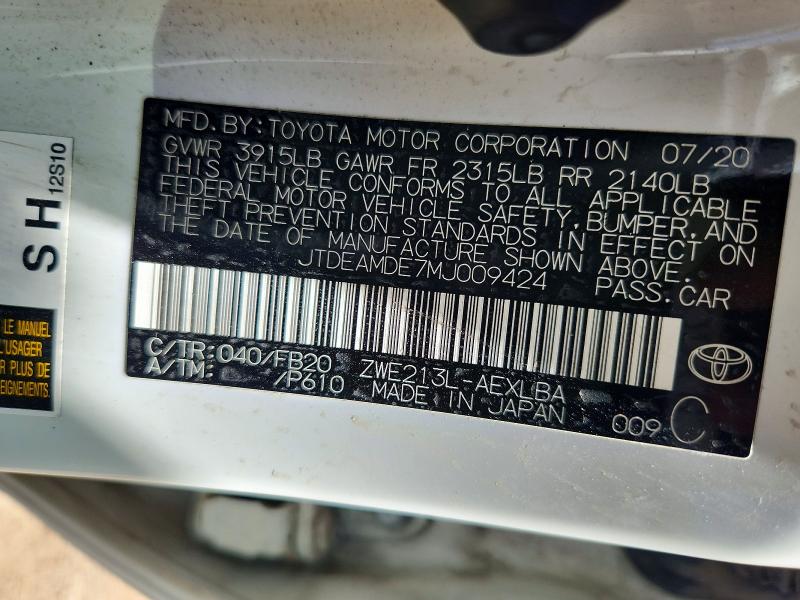 58031046 :رقم المزاد ، JTDEAMDE7MJ009424 vin ، 2021 Toyota Corolla مزاد بيع