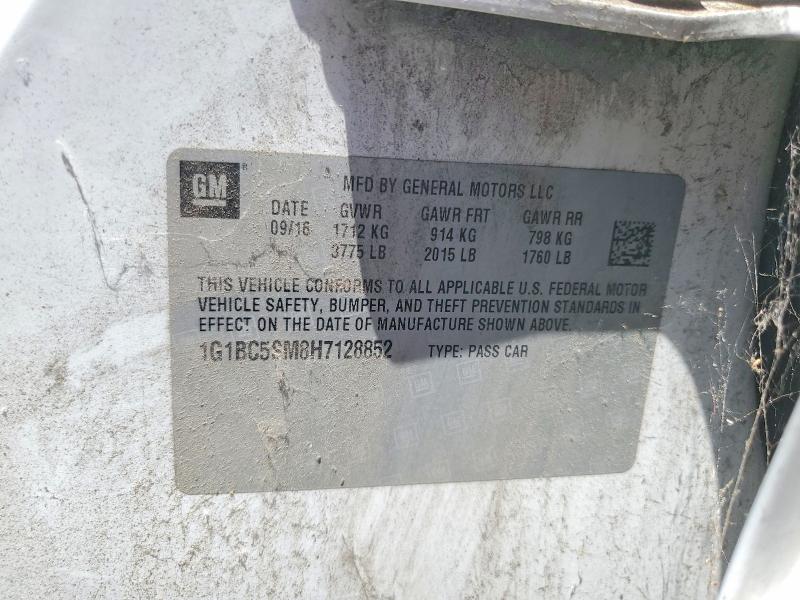 2017 Chevrolet Cruze მანქანა იყიდება აუქციონზე, vin: 1G1BC5SM8H7128852, აუქციონის ნომერი: 57754716