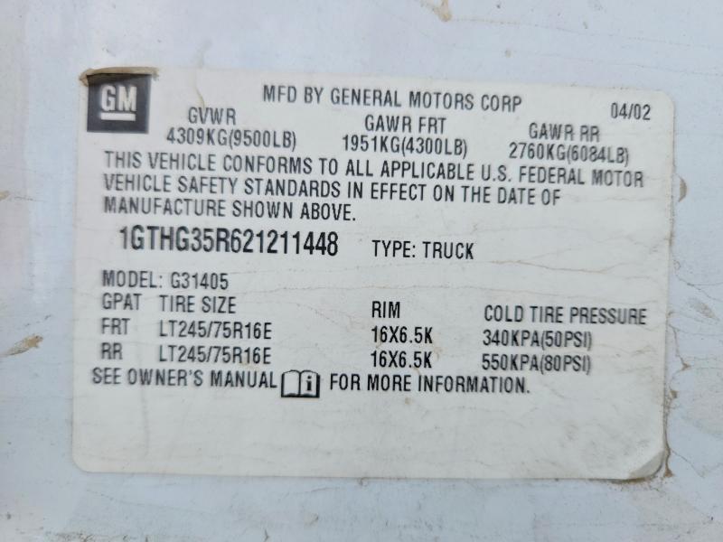 Aukcja sprzedaży 2002 Gmc Savana, vin: 1GTHG35R621211448, numer aukcji: 59376366