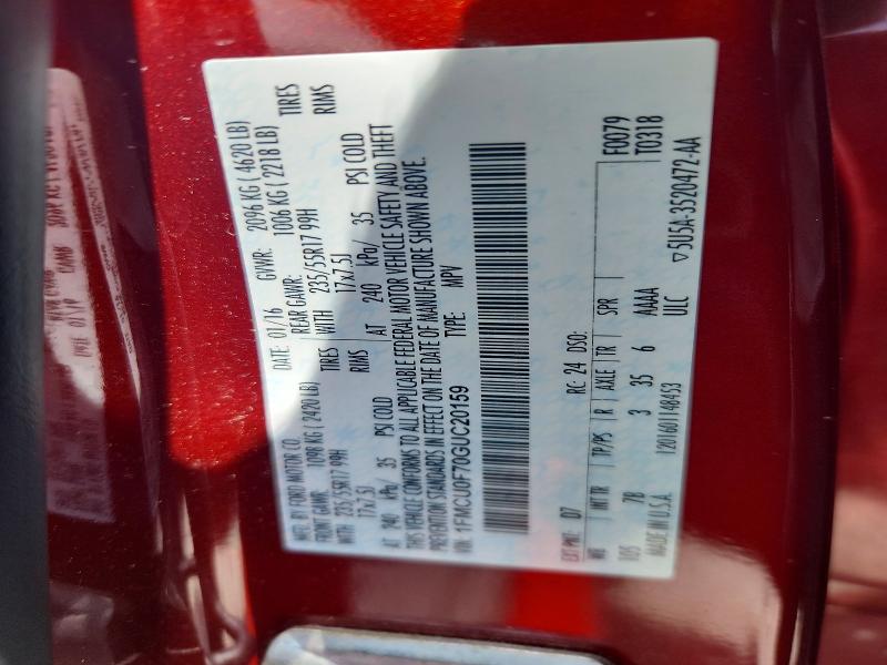 2016 Ford Escape მანქანა იყიდება აუქციონზე, vin: 1FMCU0F70GUC20159, აუქციონის ნომერი: 55688626