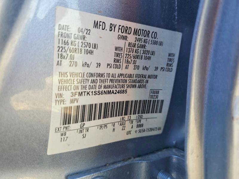 2022 Ford Mustang Mach-e მანქანა იყიდება აუქციონზე, vin: 3FMTK1SS6NMA24685, აუქციონის ნომერი: 58038316