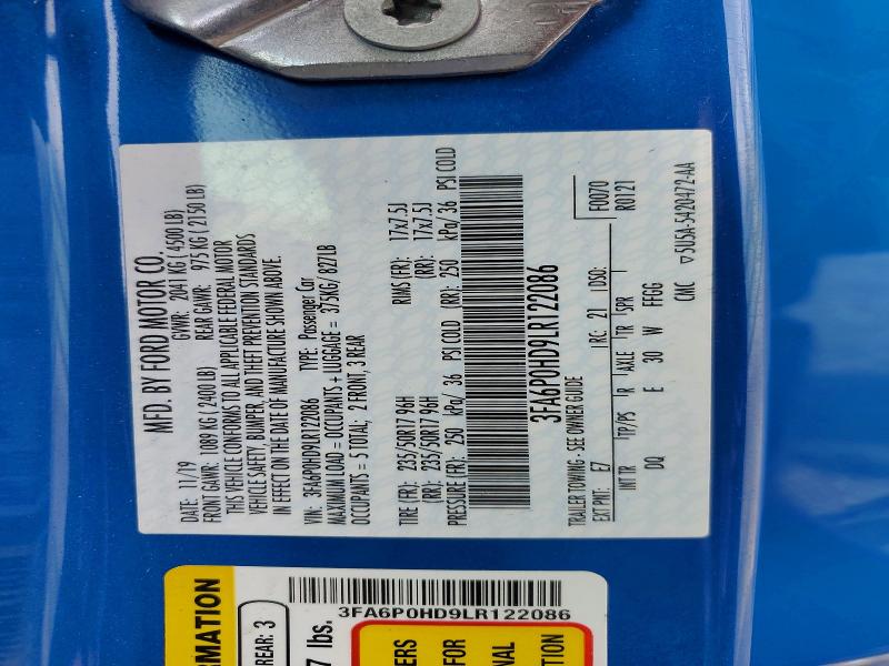 Aukcja sprzedaży 2020 Ford Fusion, vin: 3FA6P0HD9LR122086, numer aukcji: 57843786