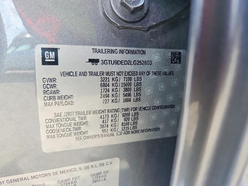 2020 Gmc Sierra მანქანა იყიდება აუქციონზე, vin: 3GTU9DED2LG252603, აუქციონის ნომერი: 56730456