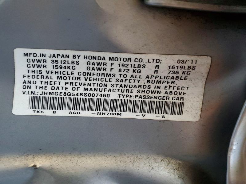 Продаж на аукціоні авто 2011 Honda Fit, vin: JHMGE8G54BS007460, номер лоту: 58595936