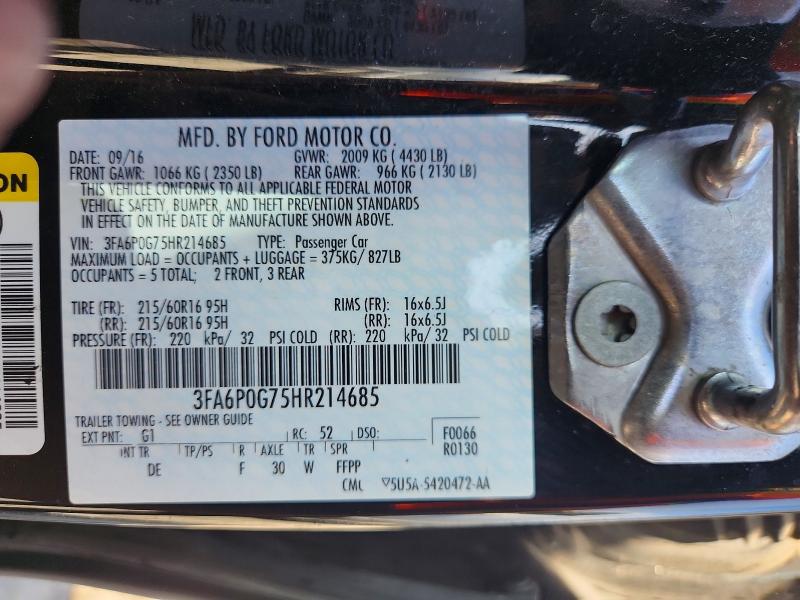 55915336 :رقم المزاد ، 3FA6P0G75HR214685 vin ، 2017 Ford Fusion مزاد بيع