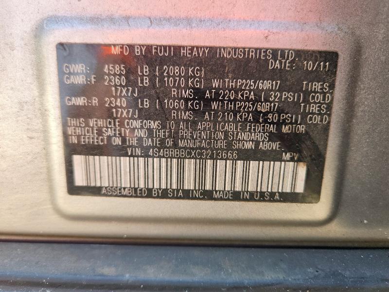 Aukcja sprzedaży 2012 Subaru Outback, vin: 4S4BRBBCXC3213666, numer aukcji: 58008826