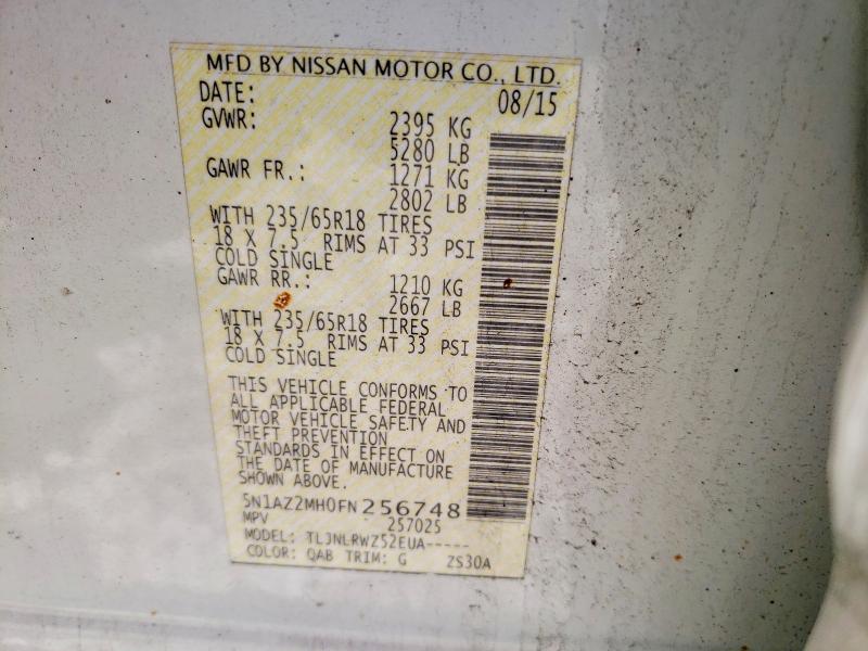 56412236 :رقم المزاد ، 5N1AZ2MH0FN256748 vin ، 2015 Nissan Murano مزاد بيع