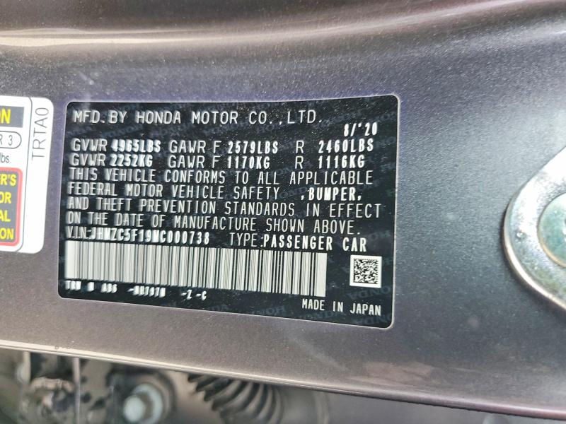 58620696 :رقم المزاد ، JHMZC5F19MC000738 vin ، 2021 Honda Clarity مزاد بيع