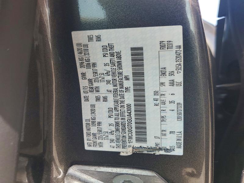 59191926 :رقم المزاد ، 1FMCU0G70GUA43000 vin ، 2016 Ford Escape مزاد بيع
