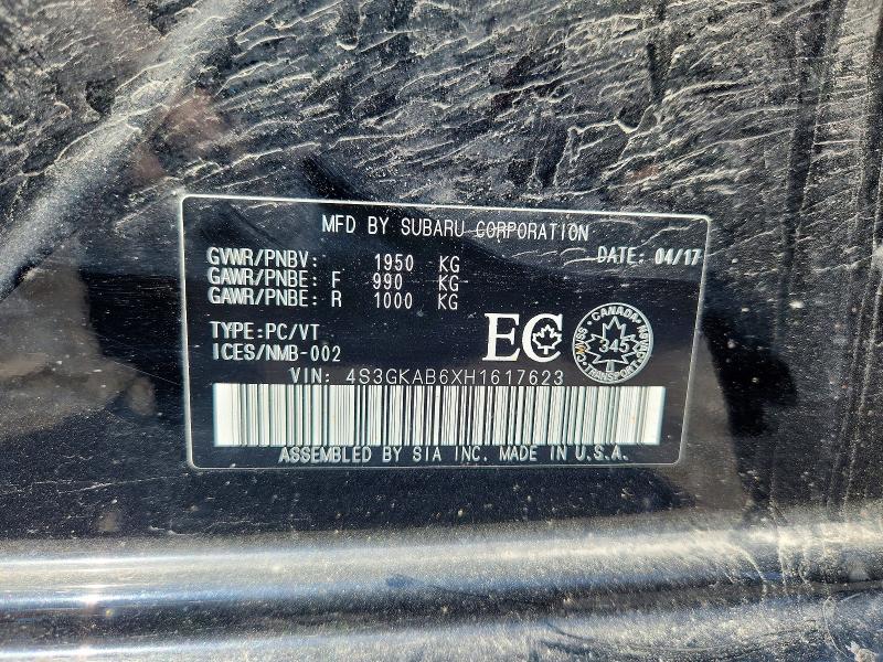 2017 Subaru Impreza მანქანა იყიდება აუქციონზე, vin: 4S3GKAB6XH1617623, აუქციონის ნომერი: 55141576