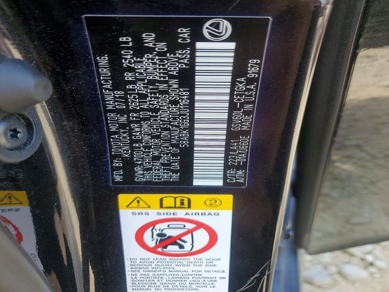 Aukcja sprzedaży 2018 Lexus Es, vin: 58ABK1GG3JU116481, numer aukcji: 56177916