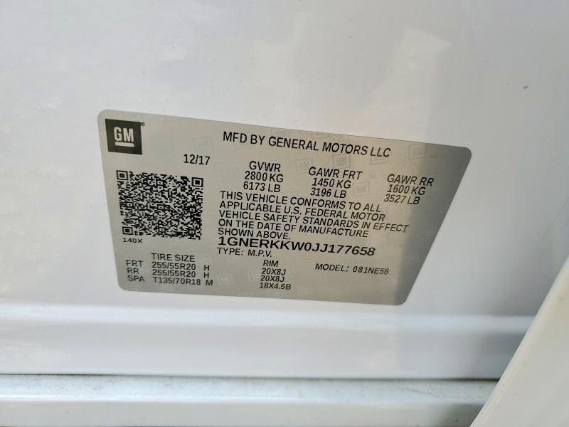 Продаж на аукціоні авто 2018 Chevrolet Traverse, vin: 1GNERKKW0JJ177658, номер лоту: 57507246