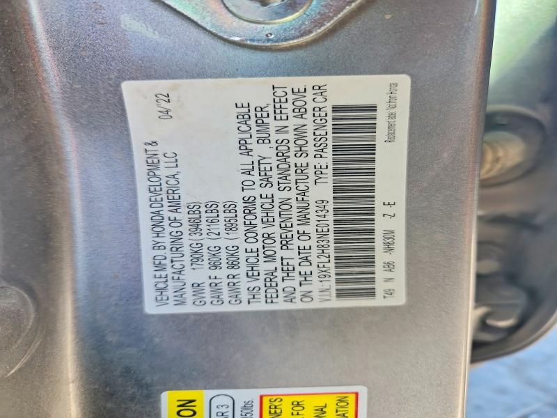 Продаж на аукціоні авто 2022 Honda Civic, vin: 19XFL2H83NE014349, номер лоту: 56822916