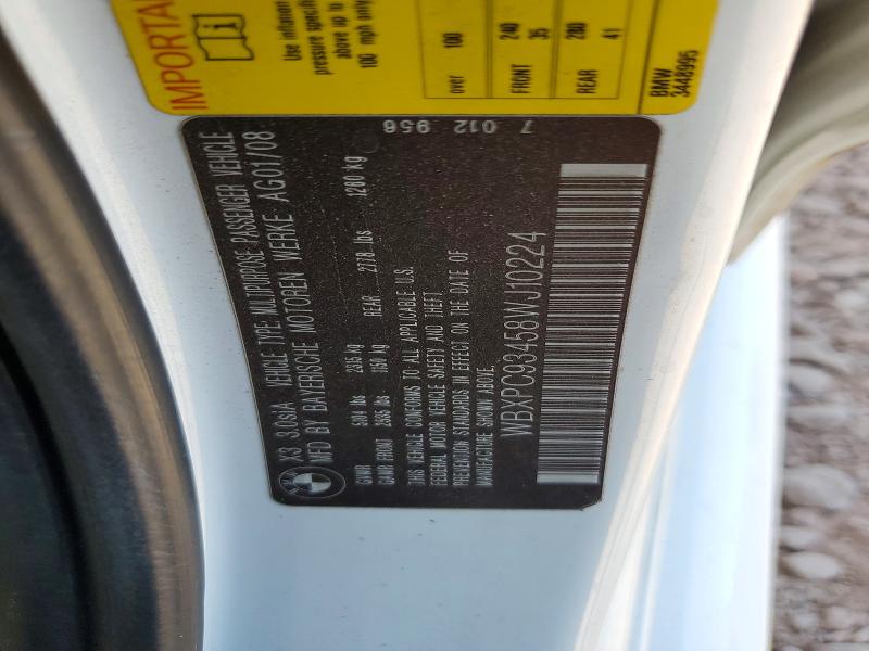58629206 :رقم المزاد ، WBXPC93458WJ10224 vin ، 2008 Bmw X3 مزاد بيع