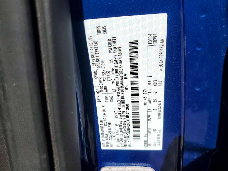 Продажа на аукционе авто 2018 Ford Escape, vin: 1FMCU9HD6JUB71368, номер лота: 55961316