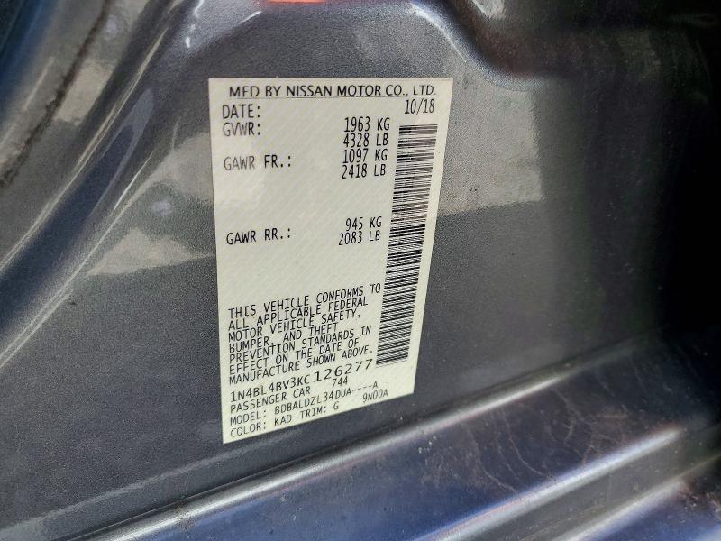 2019 Nissan Altima მანქანა იყიდება აუქციონზე, vin: 1N4BL4BV3KC126277, აუქციონის ნომერი: 57192736