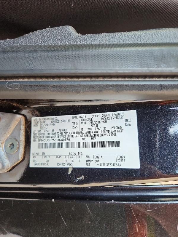 2014 Ford Escape მანქანა იყიდება აუქციონზე, vin: 1FMCU0F75EUC59570, აუქციონის ნომერი: 55071206