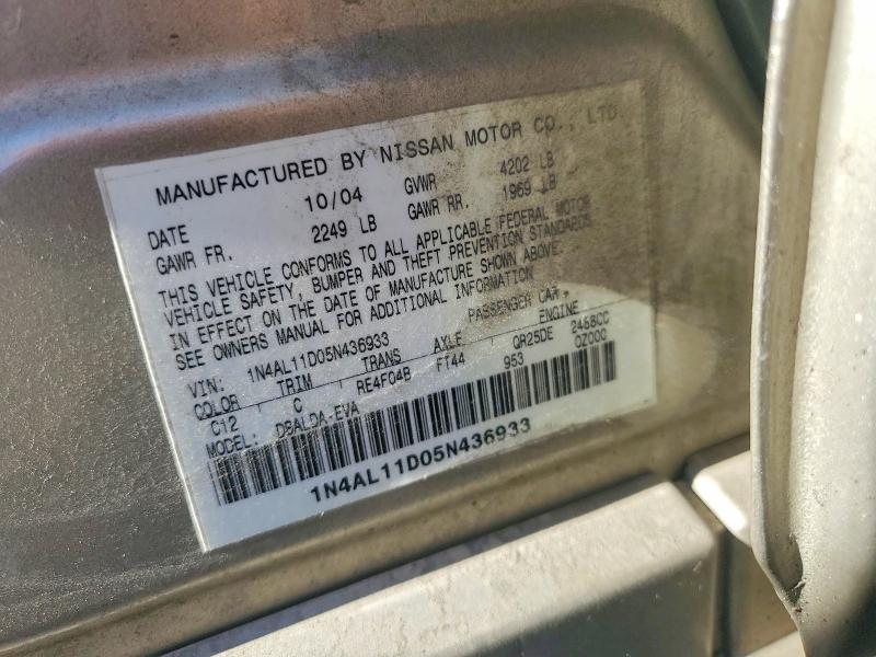 57080336 :رقم المزاد ، 1N4AL11D05N436933 vin ، 2005 Nissan Altima مزاد بيع