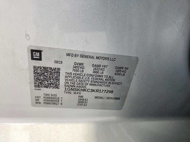 Продажа на аукционе авто 2019 Chevrolet Suburban, vin: 1GNSKHKC3KR177298, номер лота: 58707546