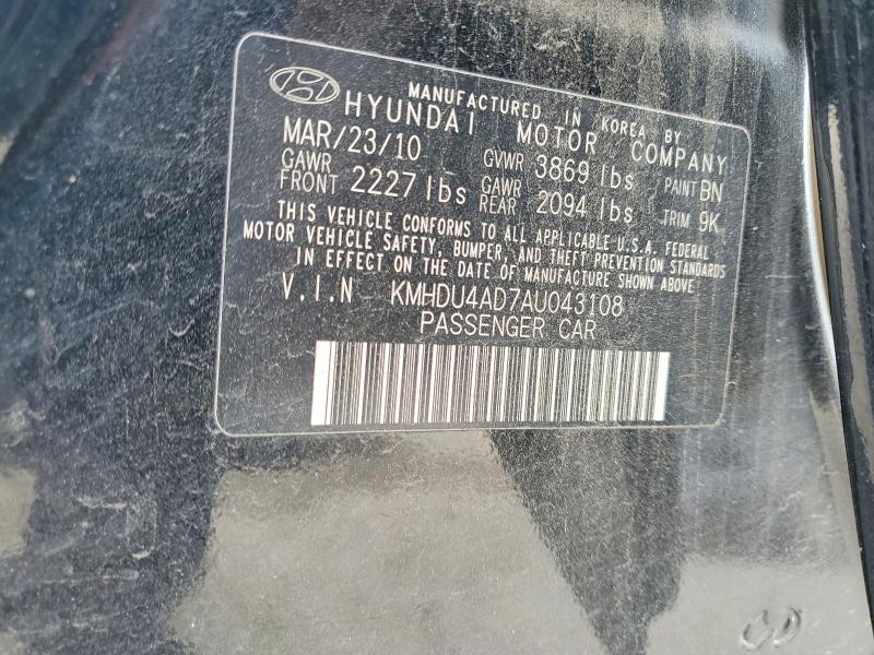 2010 Hyundai Elantra მანქანა იყიდება აუქციონზე, vin: KMHDU4AD7AU043108, აუქციონის ნომერი: 57193916