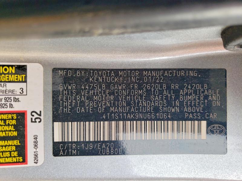 Продажа на аукционе авто 2022 Toyota Camry, vin: 4T1S11AK9NU661064, номер лота: 59149406
