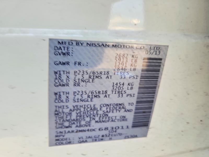 2013 Nissan Pathfinder მანქანა იყიდება აუქციონზე, vin: 5N1AR2MN4DC683011, აუქციონის ნომერი: 59162686