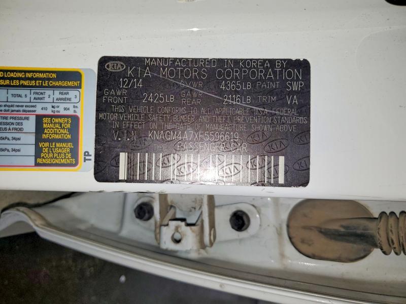 Aukcja sprzedaży 2015 Kia Optima, vin: KNAGM4A7XF5596619, numer aukcji: 56487556