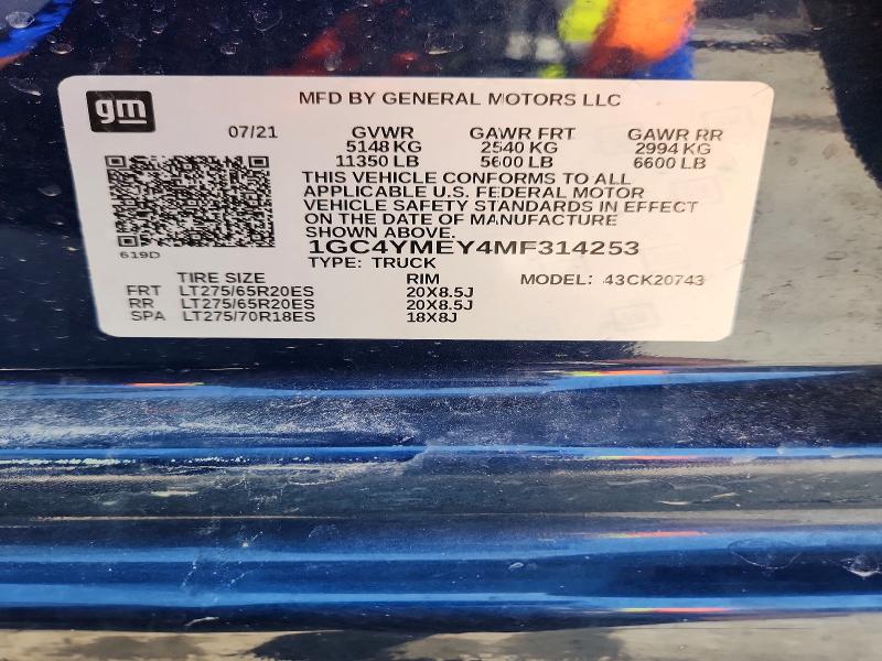 Продаж на аукціоні авто 2021 Chevrolet Silverado, vin: 1GC4YMEY4MF314253, номер лоту: 55530846