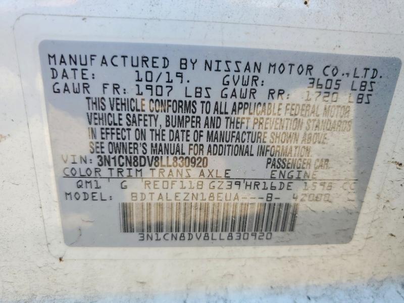 Продажа на аукционе авто 2020 Nissan Versa, vin: 3N1CN8DV8LL830920, номер лота: 59079386