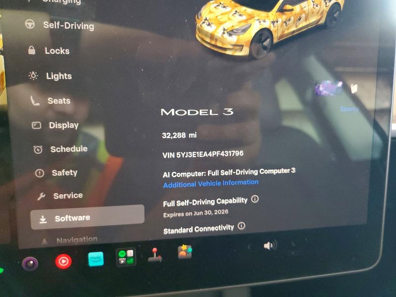 2023 Tesla Model 3 მანქანა იყიდება აუქციონზე, vin: 5YJ3E1EA4PF431796, აუქციონის ნომერი: 57349996