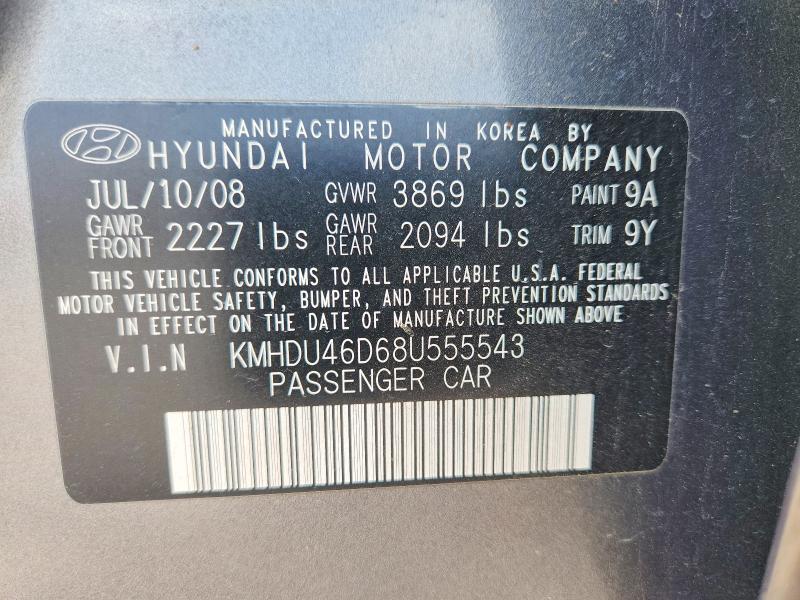 Aukcja sprzedaży 2008 Hyundai Elantra, vin: KMHDU46D68U555543, numer aukcji: 57078236
