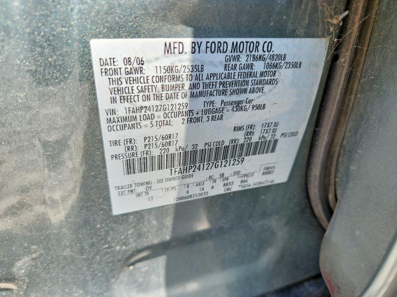 Продаж на аукціоні авто 2007 Ford Five Hundred, vin: 1FAHP24127G121259, номер лоту: 56875016