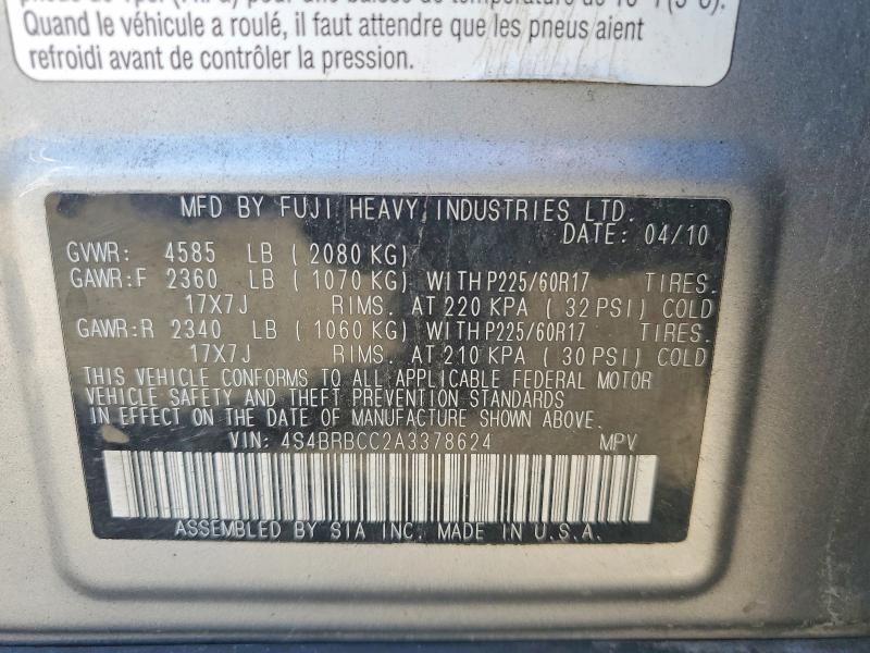 Продажа на аукционе авто 2010 Subaru Outback, vin: 4S4BRBCC2A3378624, номер лота: 57369496