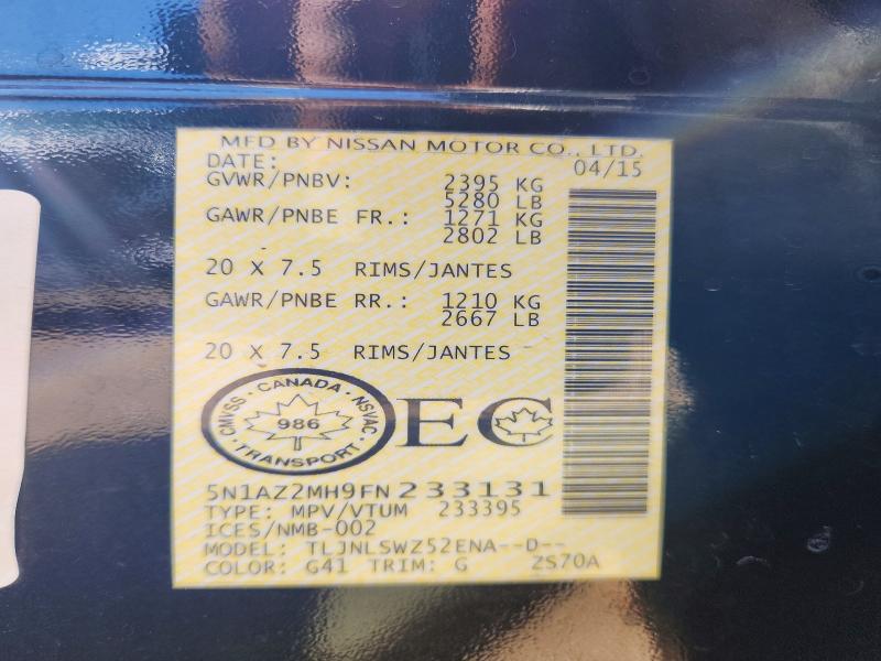 Продаж на аукціоні авто 2015 Nissan Murano, vin: 5N1AZ2MH9FN233131, номер лоту: 55529436