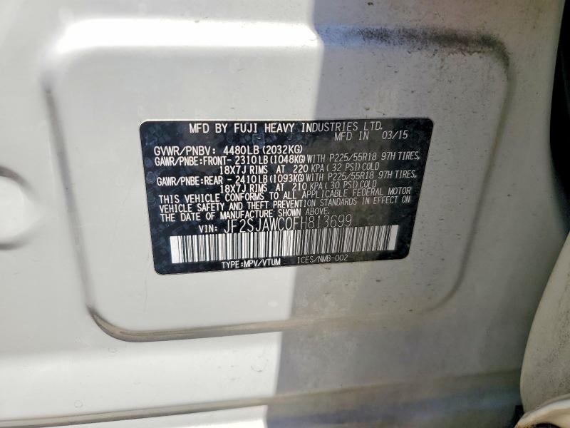 2015 Subaru Forester მანქანა იყიდება აუქციონზე, vin: JF2SJAWC0FH813699, აუქციონის ნომერი: 58633606