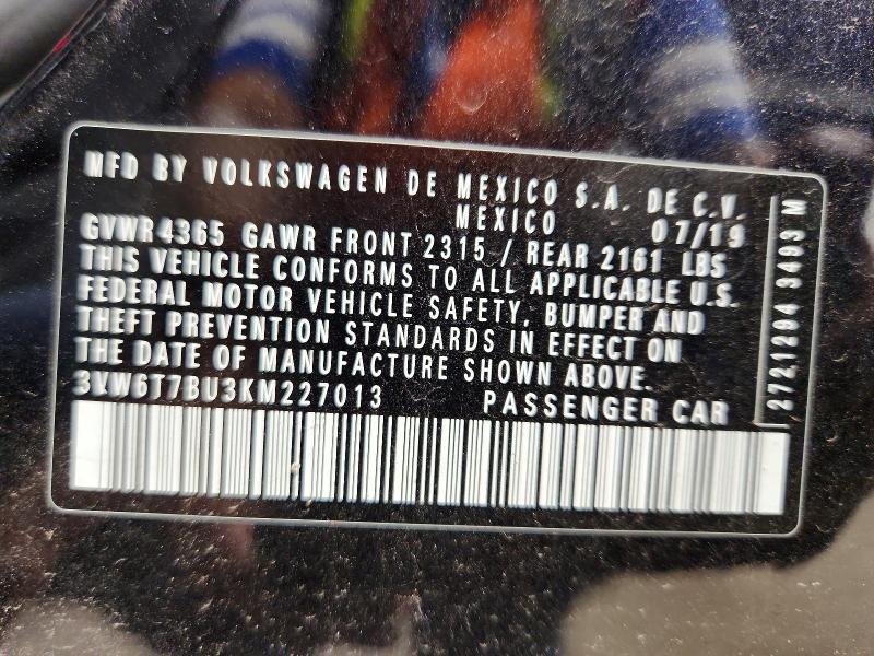 Продаж на аукціоні авто 2019 Volkswagen Jetta, vin: 3VW6T7BU3KM227013, номер лоту: 57430996