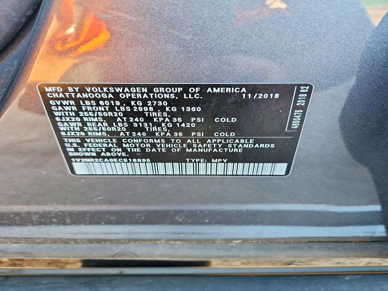 Продажа на аукционе авто 2019 Volkswagen Atlas, vin: 1V2NR2CA0KC518895, номер лота: 55824286