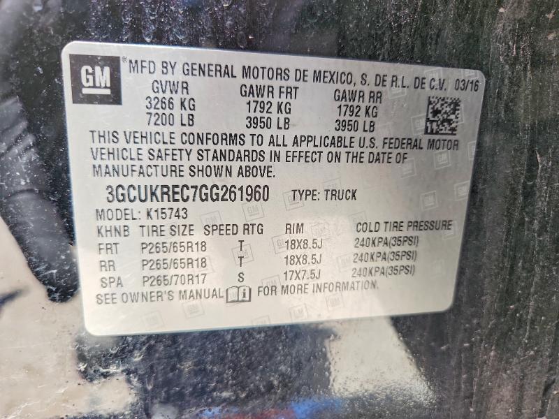2016 Chevrolet Silverado მანქანა იყიდება აუქციონზე, vin: 3GCUKREC7GG261960, აუქციონის ნომერი: 57178796