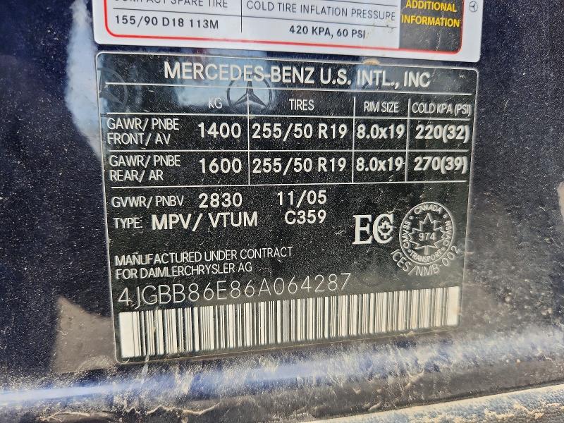 Продажа на аукционе авто 2006 Mercedes-benz Ml, vin: 4JGBB86E86A064287, номер лота: 57120856