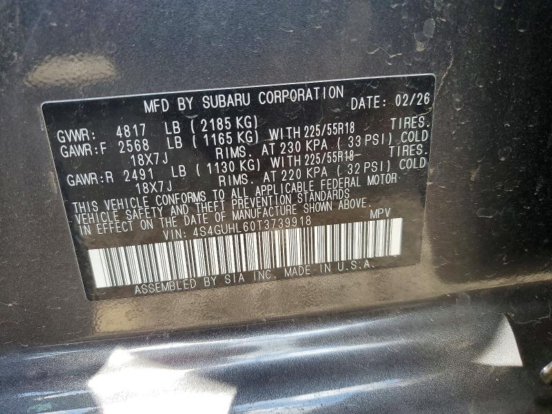 Aukcja sprzedaży 2026 Subaru Crosstrek, vin: 4S4GUHL60T3739918, numer aukcji: 58566816