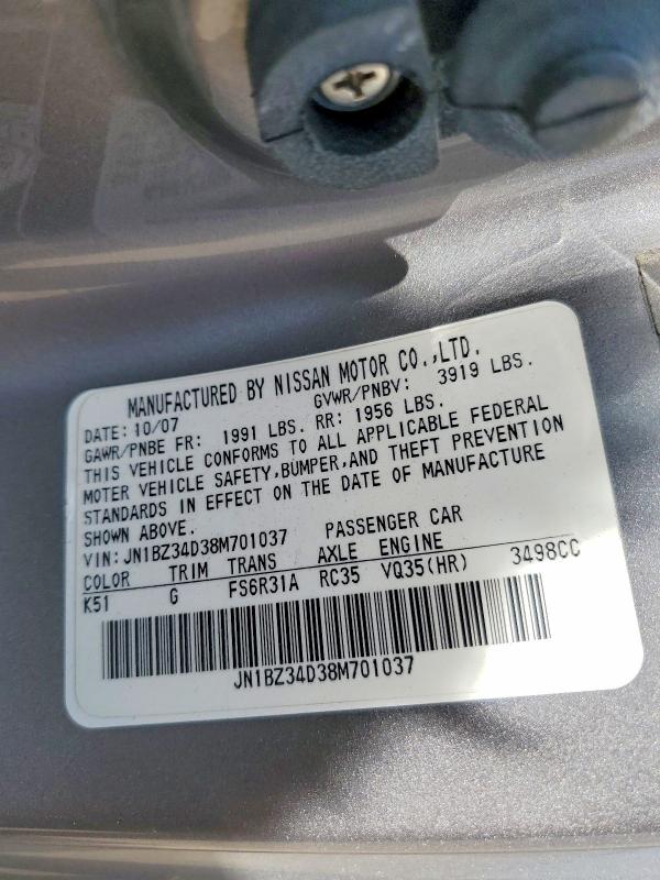 Aukcja sprzedaży 2008 Nissan 350z, vin: JN1BZ34D38M701037, numer aukcji: 56741596