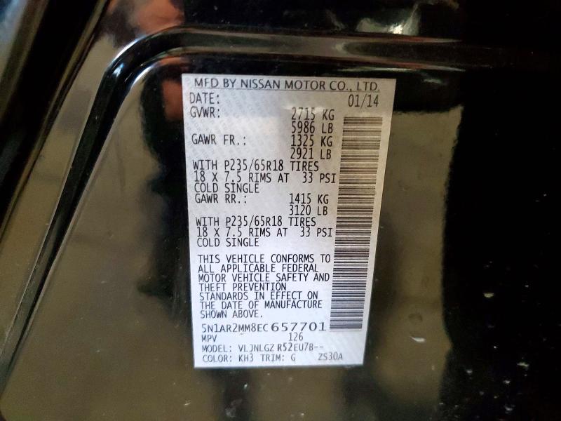 56236056 :رقم المزاد ، 5N1AR2MM8EC657701 vin ، 2014 Nissan Pathfinder مزاد بيع