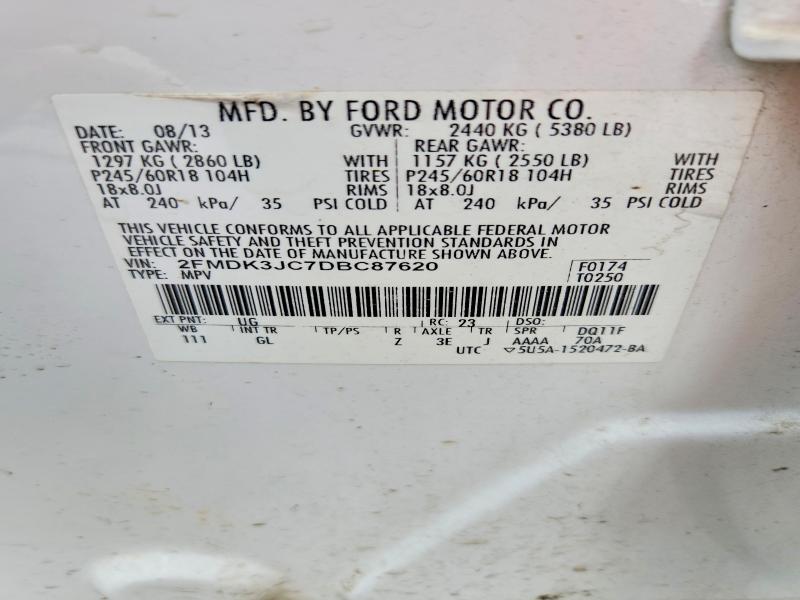 2013 Ford Edge მანქანა იყიდება აუქციონზე, vin: 2FMDK3JC7DBC87620, აუქციონის ნომერი: 55831196