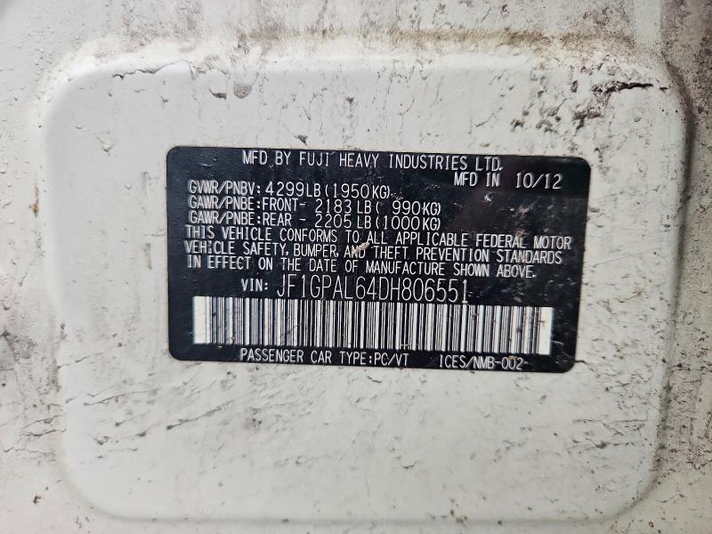 Продажа на аукционе авто 2013 Subaru Impreza, vin: JF1GPAL64DH806551, номер лота: 57741966