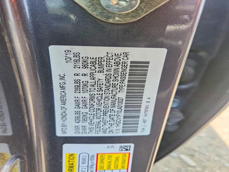 Aukcja sprzedaży 2020 Honda Accord, vin: 1HGCV1F10LA013027, numer aukcji: 56996926