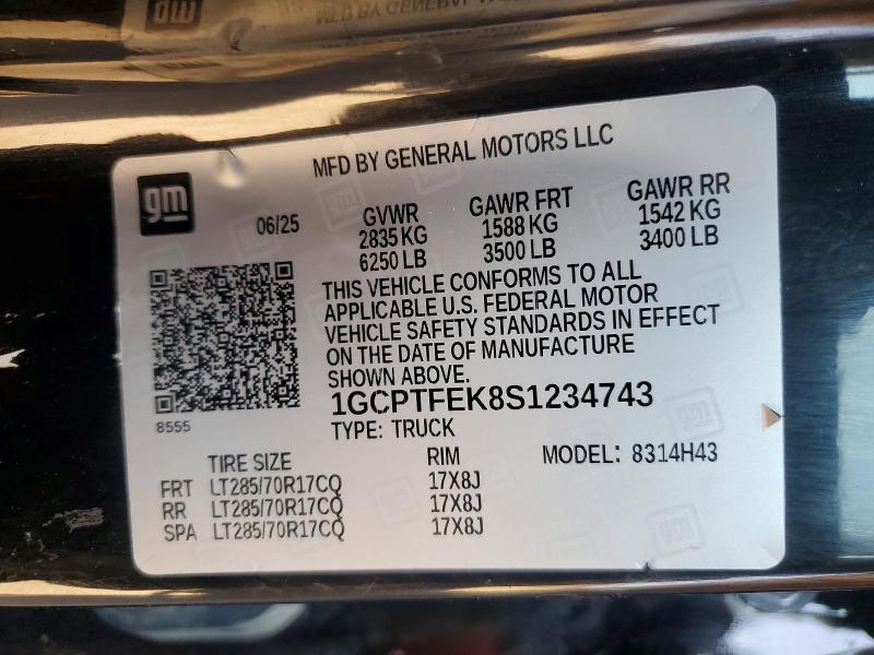 58044866 :رقم المزاد ، 1GCPTFEK8S1234743 vin ، 2025 Chevrolet Colorado مزاد بيع