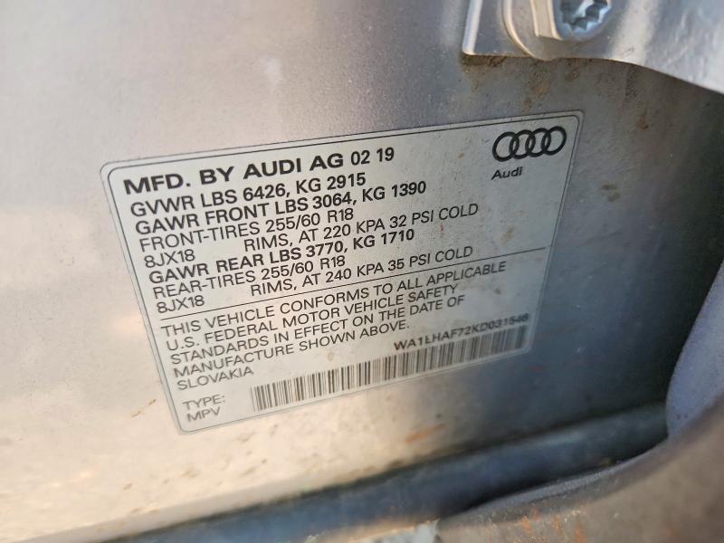 Aukcja sprzedaży 2019 Audi Q7, vin: WA1LHAF72KD031546, numer aukcji: 58374116