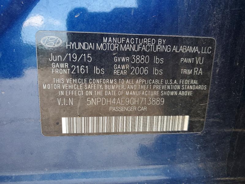 57347456 :رقم المزاد ، 5NPDH4AE9GH713889 vin ، 2016 Hyundai Elantra مزاد بيع