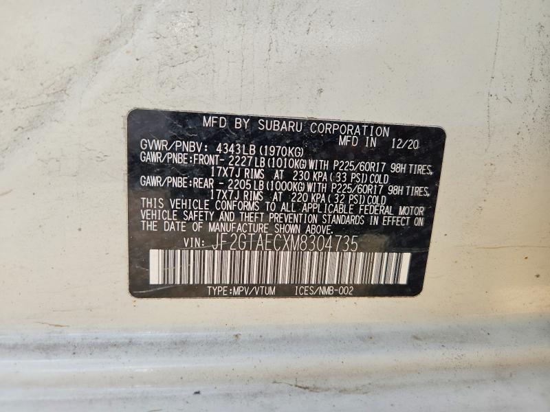 Aukcja sprzedaży 2021 Subaru Crosstrek, vin: JF2GTAECXM8304735, numer aukcji: 57327326