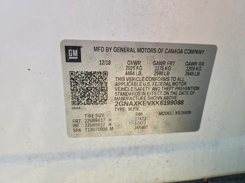 Aukcja sprzedaży 2019 Chevrolet Equinox, vin: 2GNAXKEVXK6199088, numer aukcji: 57756846